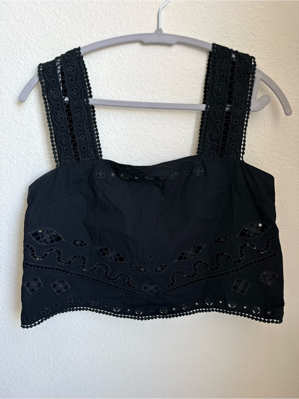 Breezy JOIE Black Eyelet Embroidered Cropped 100% Cotton Tank Top